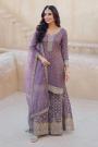 Lilac Zari Woven Silk Embroidered Sharara Kurta Set